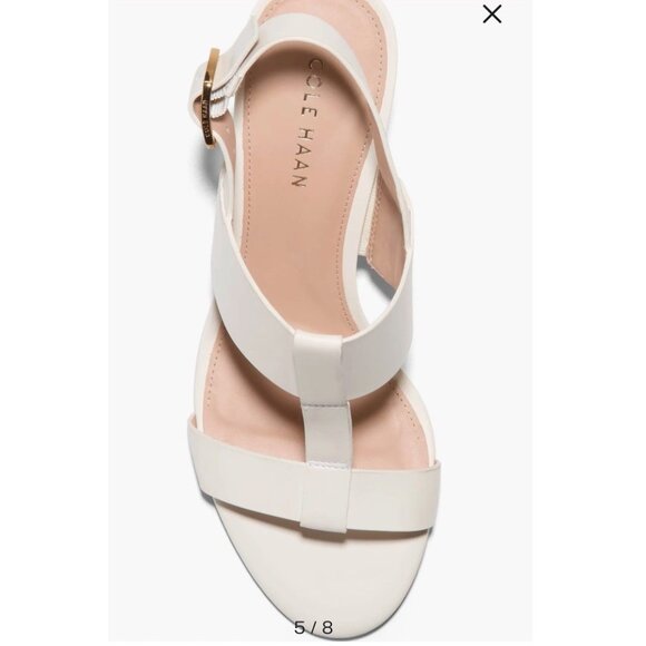 Size 7.5 Cole Haan Josie T-Strap Block Heel Sandals - Ivory Leather New In Box - Picture 5 of 13